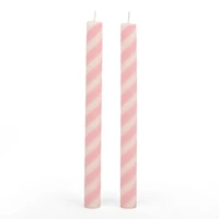 Pink Stripe Taper Candles, Set of 2