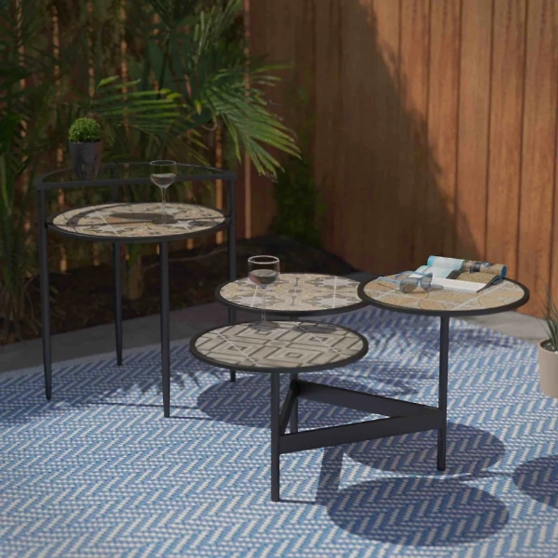 Ceramic Tile 3-Tier Outdoor Accent Table