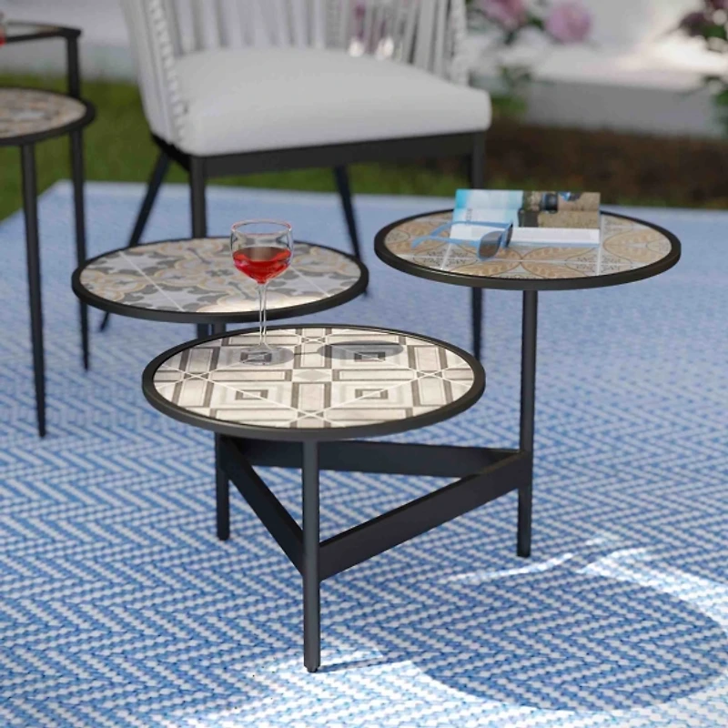 Ceramic Tile 3-Tier Outdoor Accent Table
