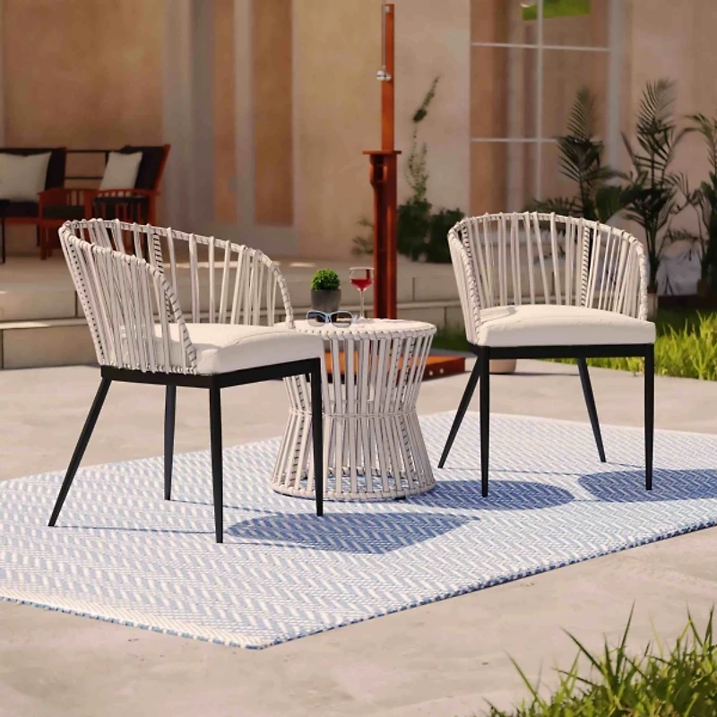 White Wicker Melilani Outdoor Chairs, Set of 2