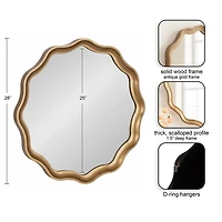 Round Gold Scalloped Wood Wall Mirror