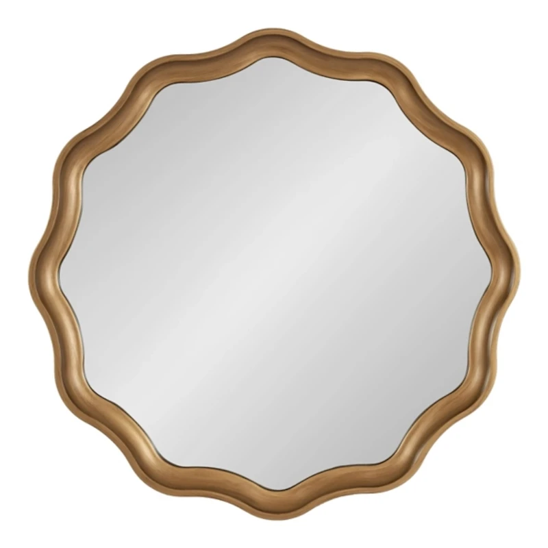 Round Gold Scalloped Wood Wall Mirror