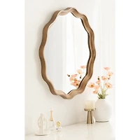 Round Gold Scalloped Wood Wall Mirror