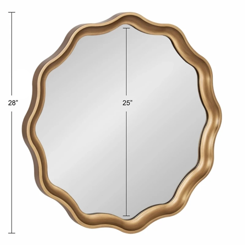 Round Gold Scalloped Wood Wall Mirror