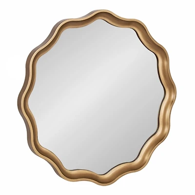 Round Gold Scalloped Wood Wall Mirror