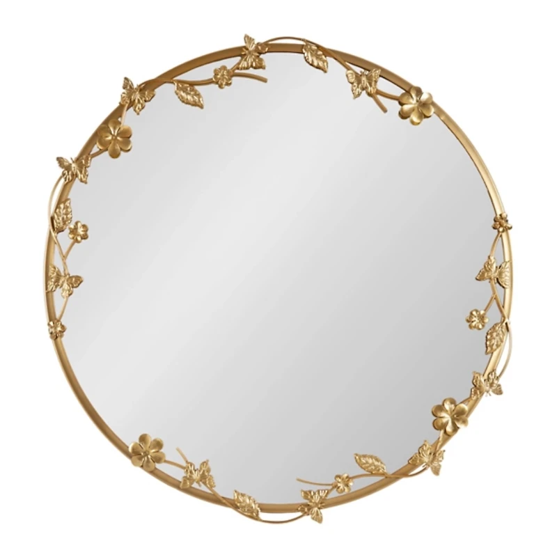 Round Gold Floral Rosella Wall Mirror