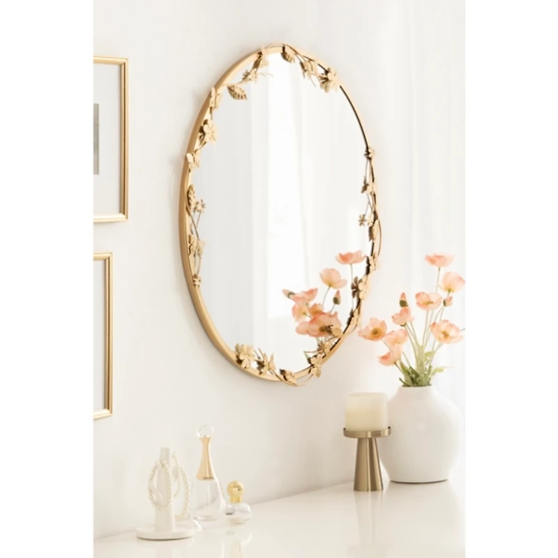Round Gold Floral Rosella Wall Mirror