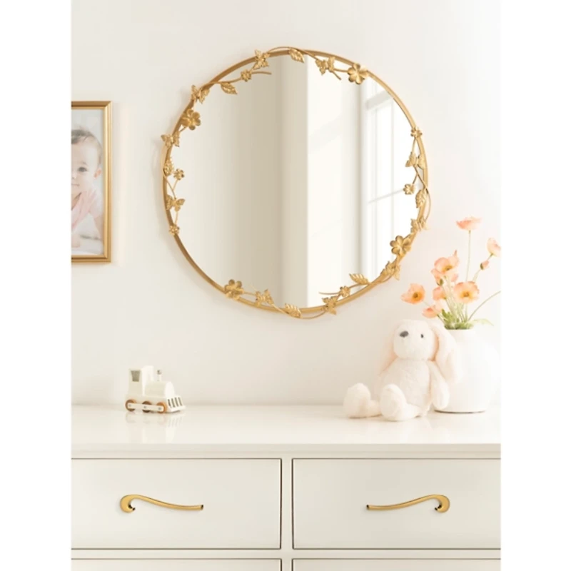 Round Gold Floral Rosella Wall Mirror