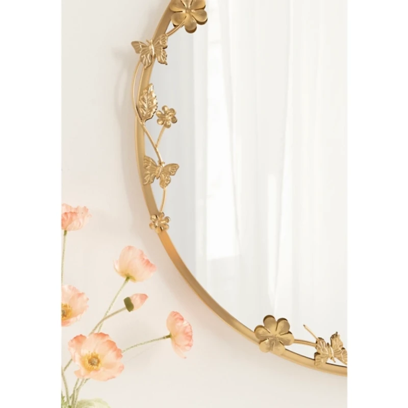 Round Gold Floral Rosella Wall Mirror