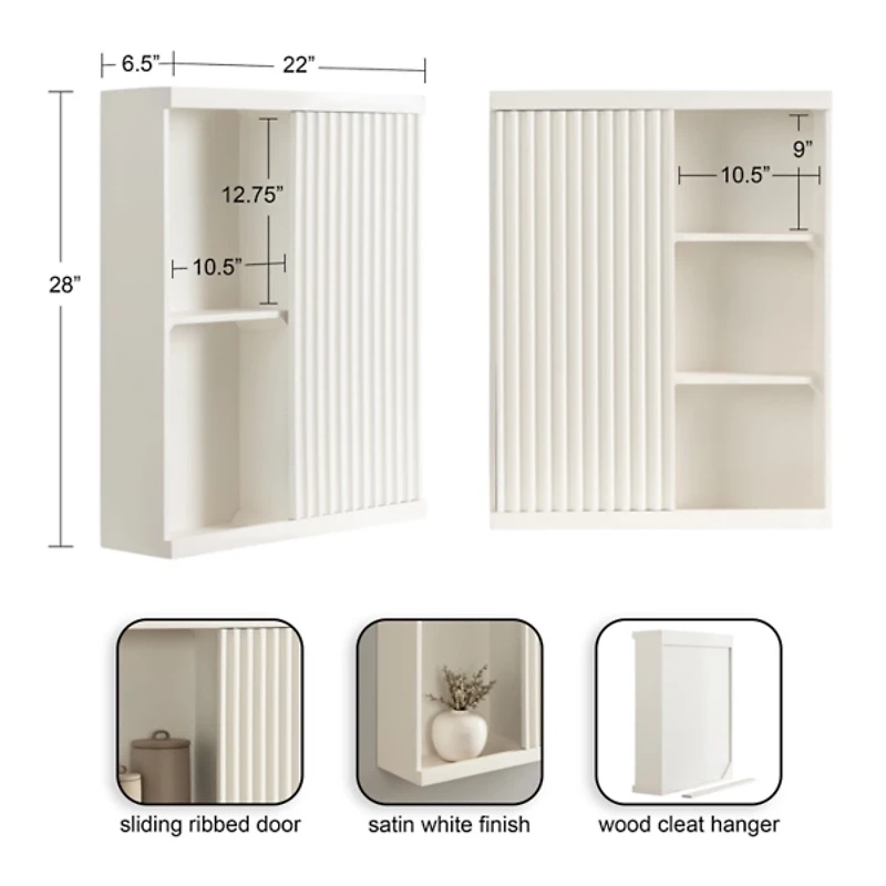 White Furrow Ribbed Door Wall Cabinet