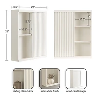 White Furrow Ribbed Door Wall Cabinet