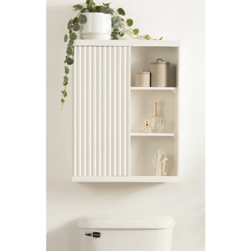 White Furrow Ribbed Door Wall Cabinet