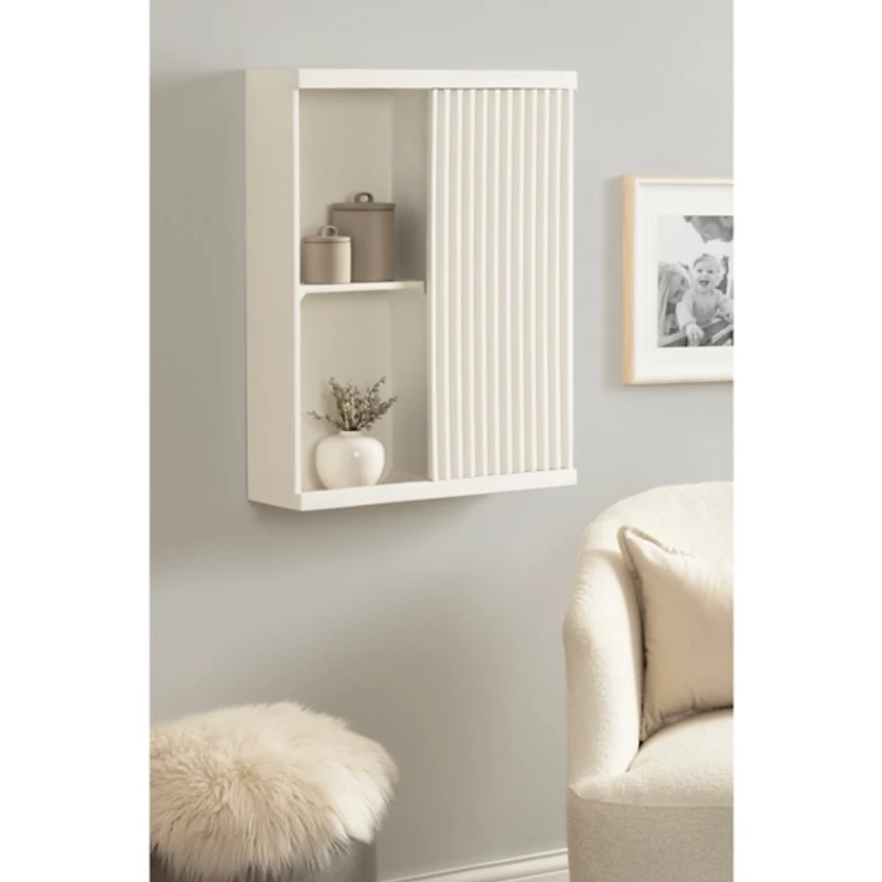 White Furrow Ribbed Door Wall Cabinet
