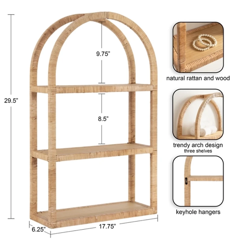 Natural Rattan Arched Reed Wall Shelf
