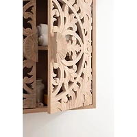 Natural Floral Carved Wood Wall Cabinet