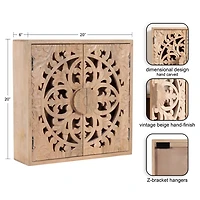 Natural Floral Carved Wood Wall Cabinet