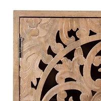 Natural Floral Carved Wood Wall Cabinet