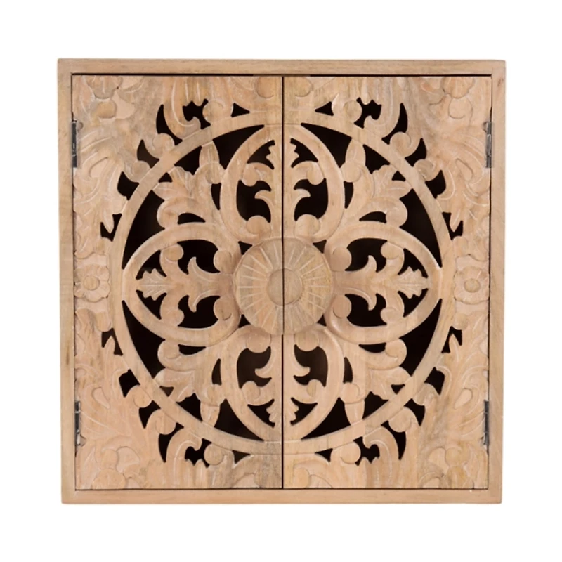 Natural Floral Carved Wood Wall Cabinet