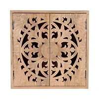 Natural Floral Carved Wood Wall Cabinet