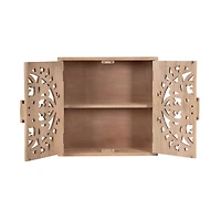 Natural Floral Carved Wood Wall Cabinet