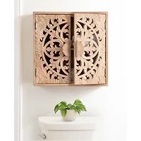 Natural Floral Carved Wood Wall Cabinet