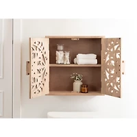 Natural Floral Carved Wood Wall Cabinet