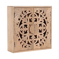 Natural Floral Carved Wood Wall Cabinet