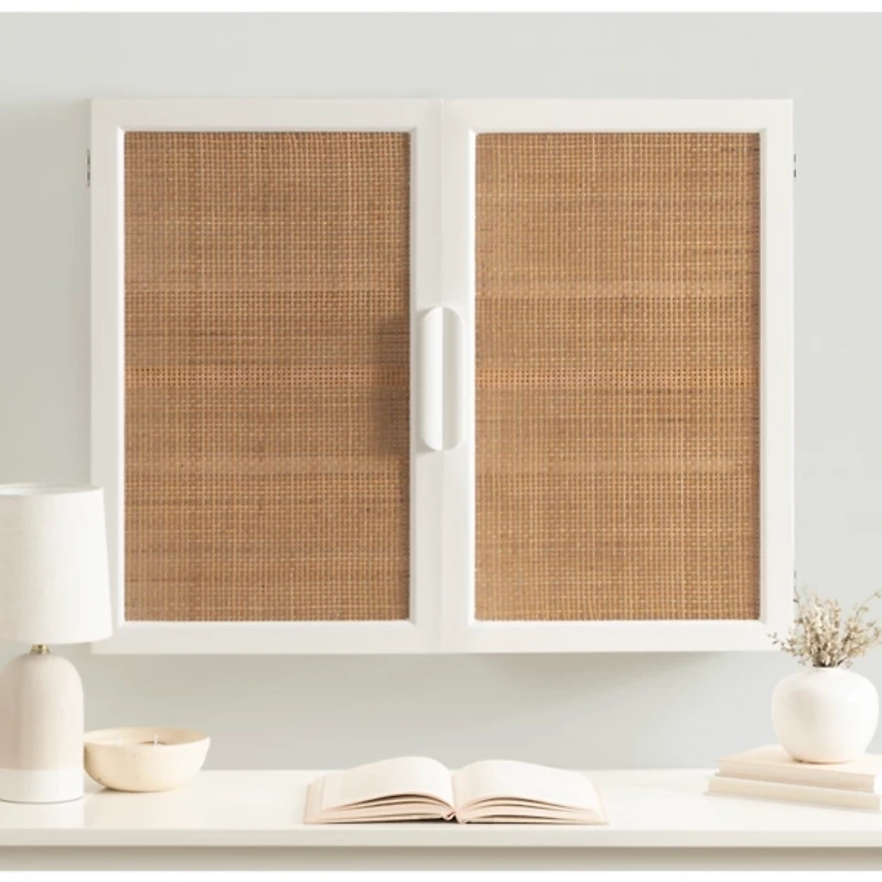 White and Natural Cane Ollie Wall Cabinet