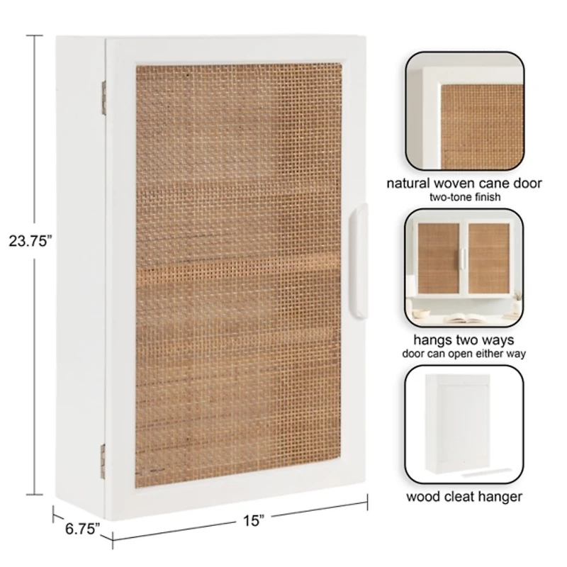 White and Natural Cane Ollie Wall Cabinet
