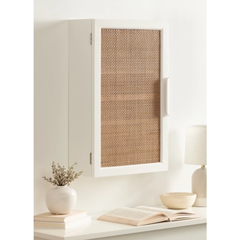 White and Natural Cane Ollie Wall Cabinet