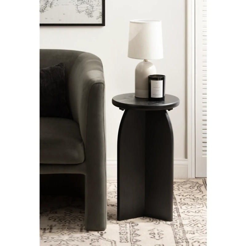 Black Wood Round Sierra Accent Table