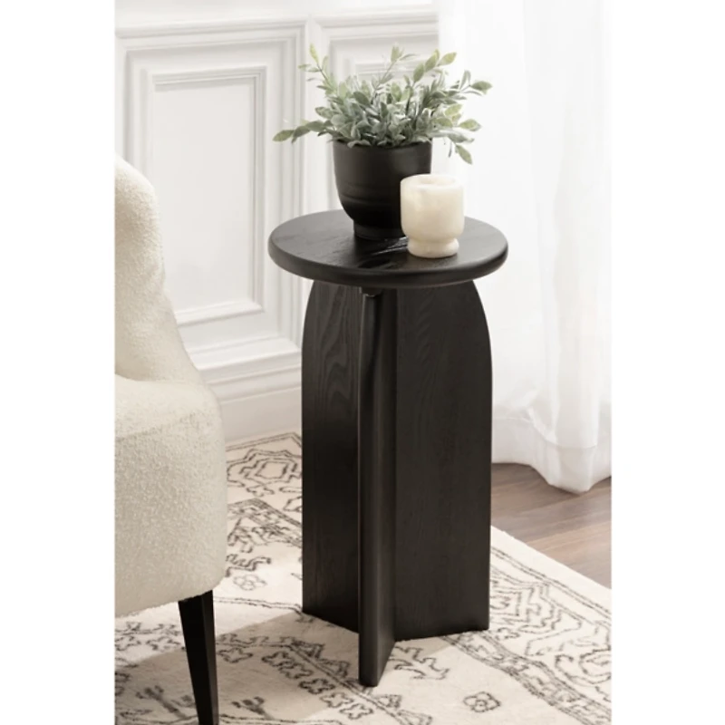 Black Wood Round Sierra Accent Table