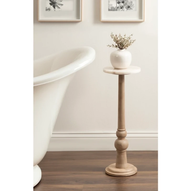 Natural Wood and Marble Wegner Accent Table