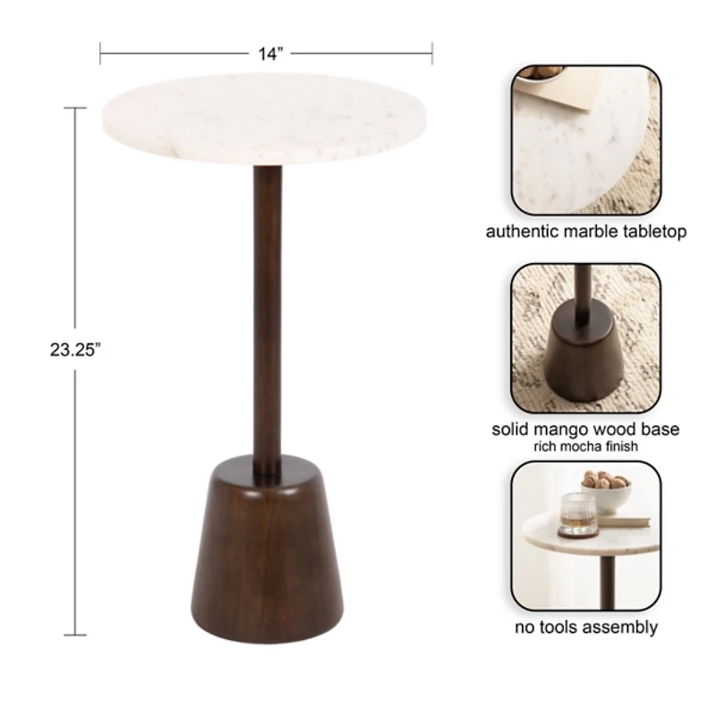 Marble & Brown Wood Tara Accent Table