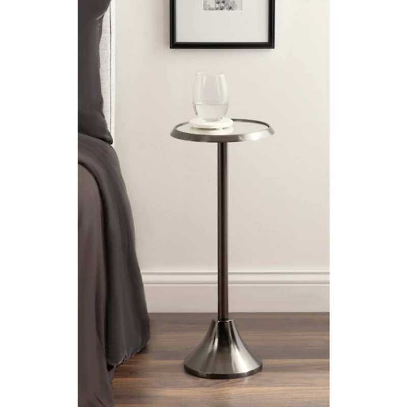 Pewter Metal Mirrored Sanzo Accent Table