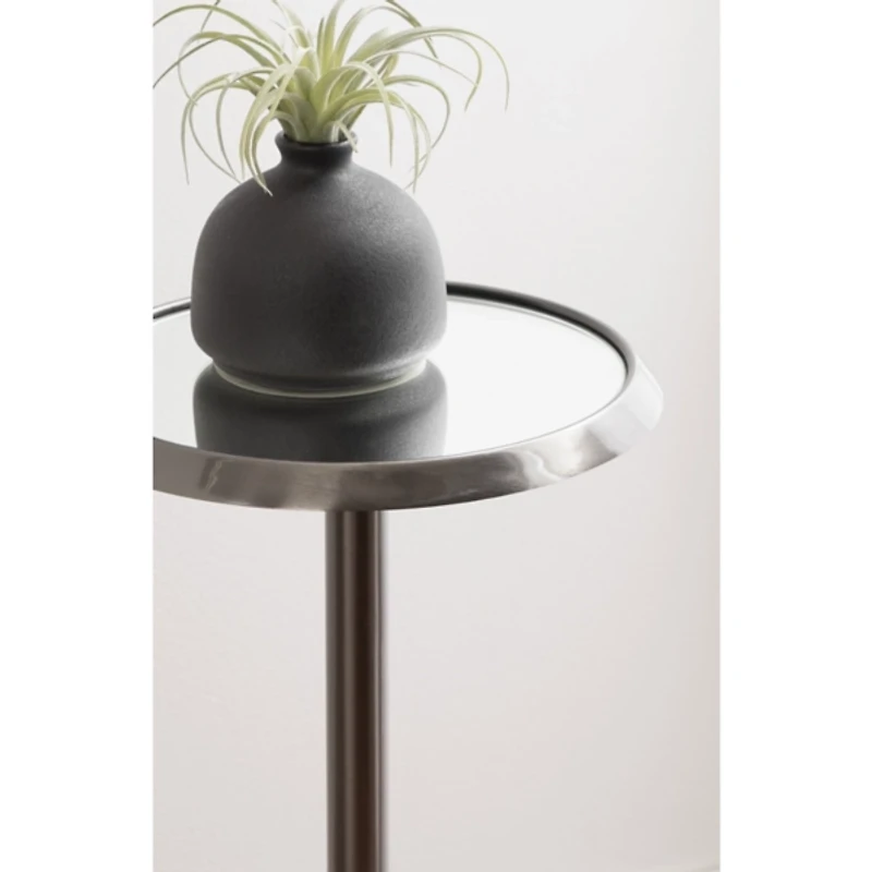 Pewter Metal Mirrored Sanzo Accent Table