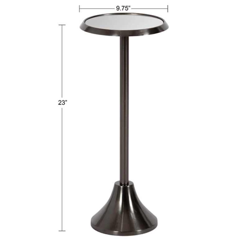 Pewter Metal Mirrored Sanzo Accent Table