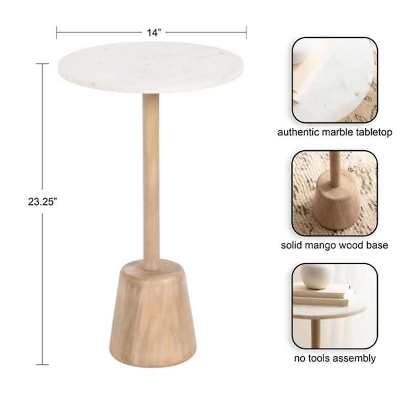 Marble & Natural Wood Tara Accent Table