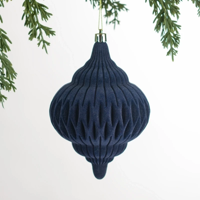 Slate Blue Velvet Finial Ornament, 4 in.