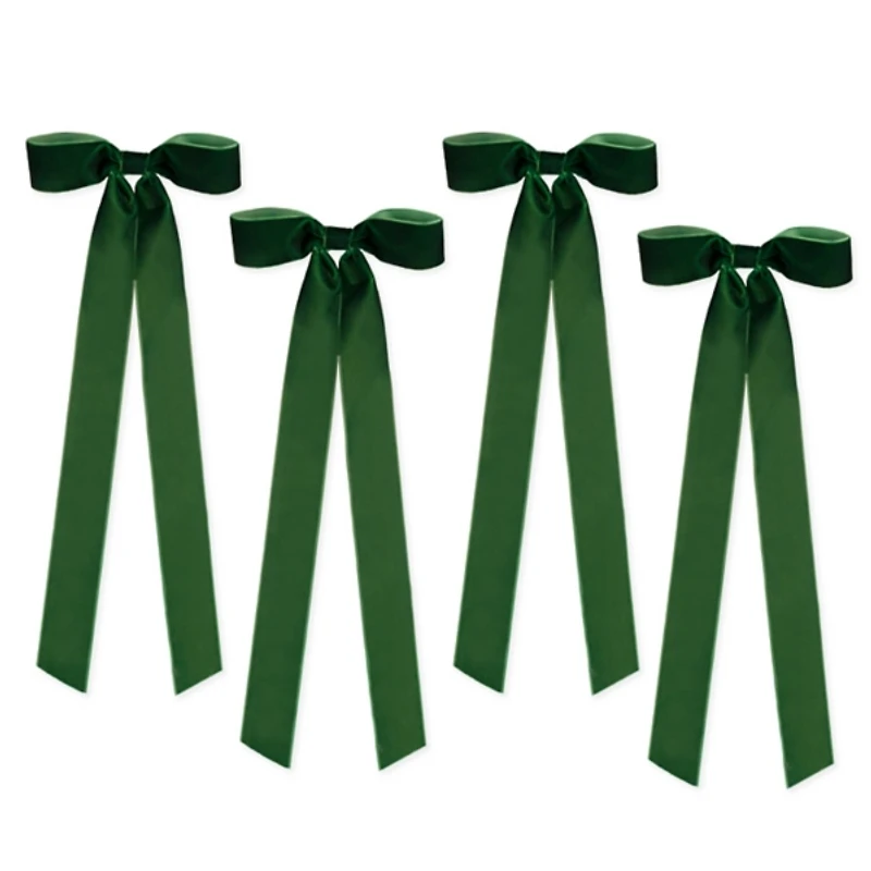 Green Ribbon Bow Ornaments, Set of 4