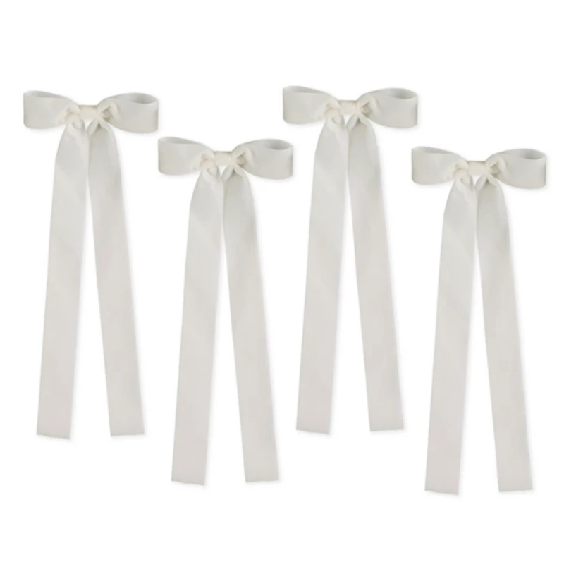 Cream Ribbon Bow Ornaments, Set of 4