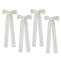 Cream Ribbon Bow Ornaments, Set of 4