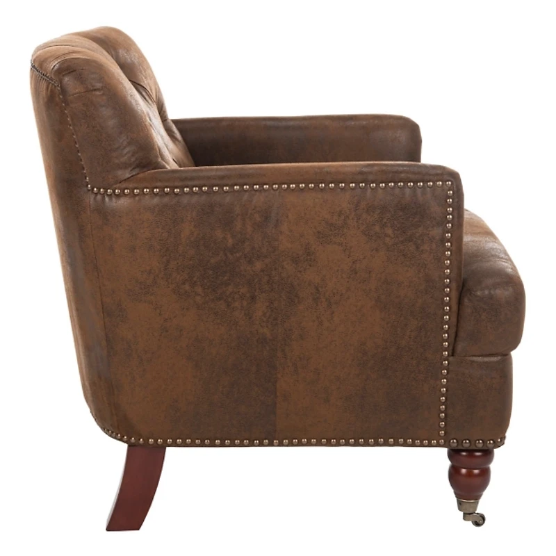 Distressed Brown Faux Leather Tufted Collen Chair