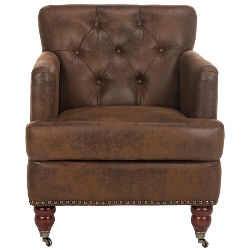Distressed Brown Faux Leather Tufted Collen Chair