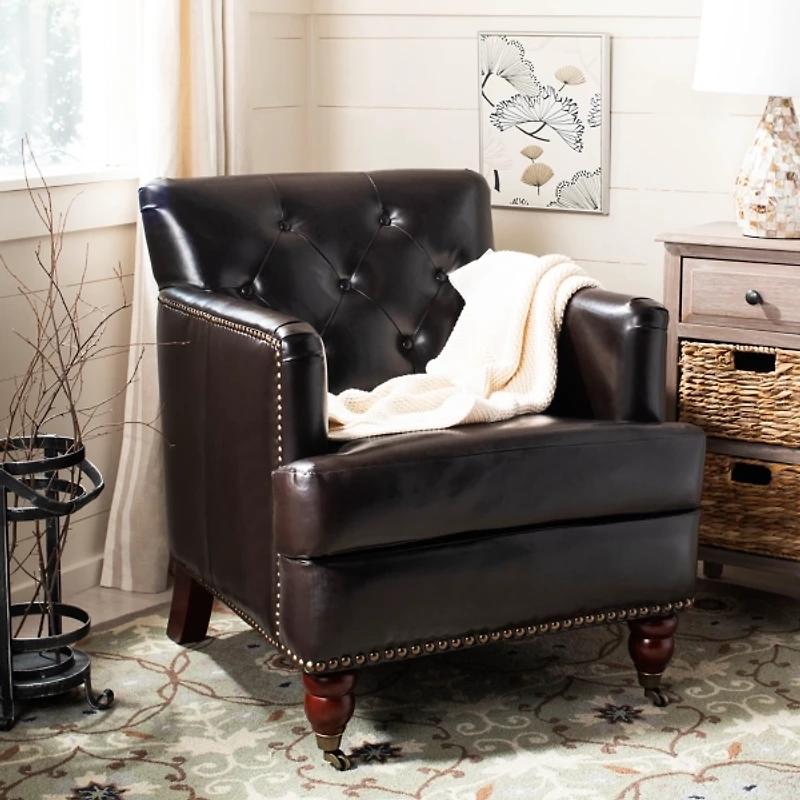 Brown Faux Leather Tufted Collen Accent Chair