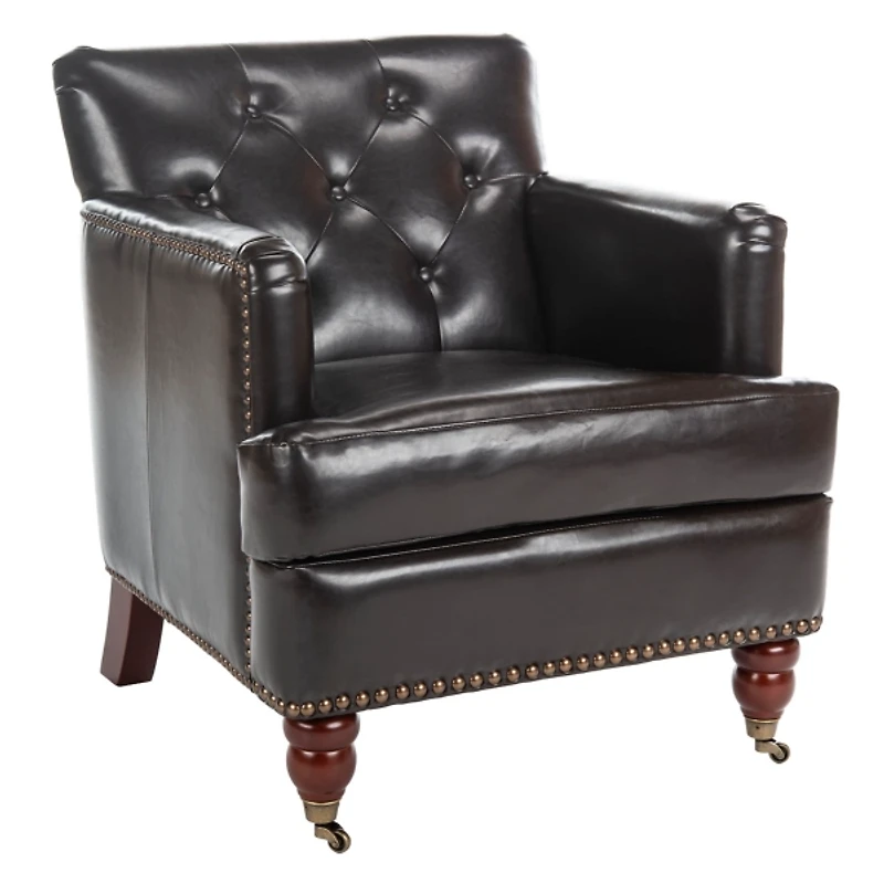 Brown Faux Leather Tufted Collen Accent Chair