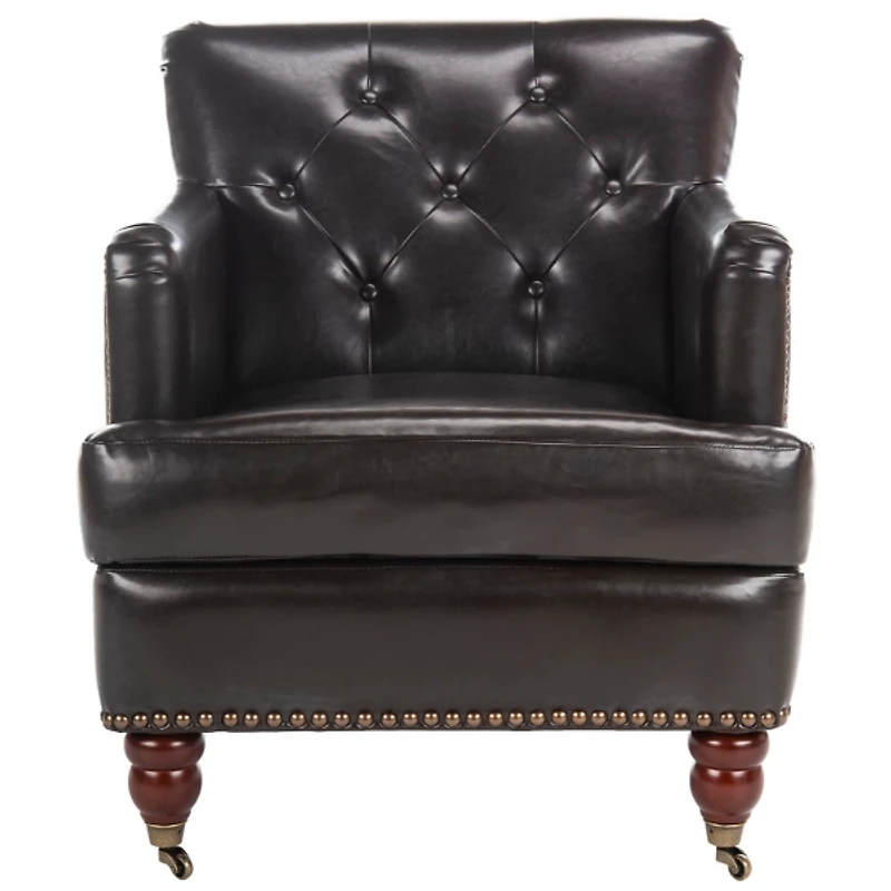 Brown Faux Leather Tufted Collen Accent Chair