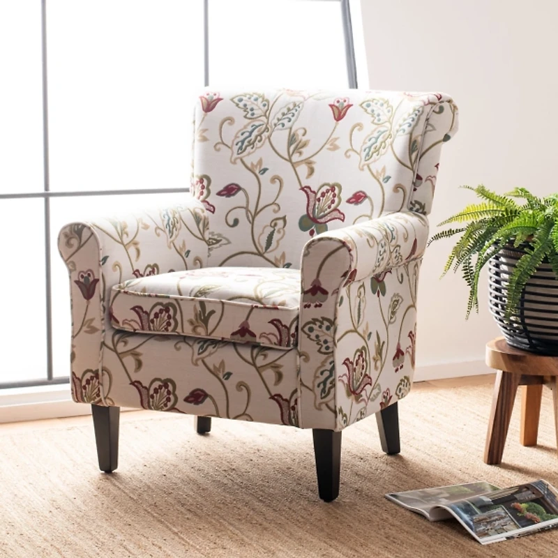 Red Crewel Traditional Accent Chair
