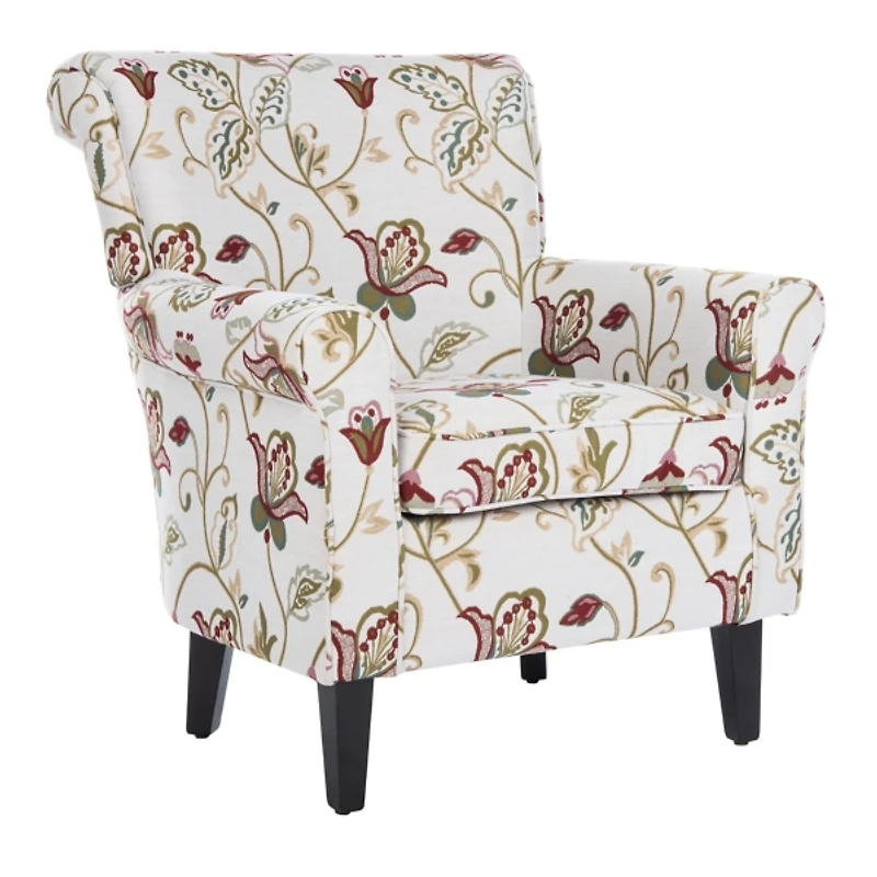 Red Crewel Traditional Accent Chair