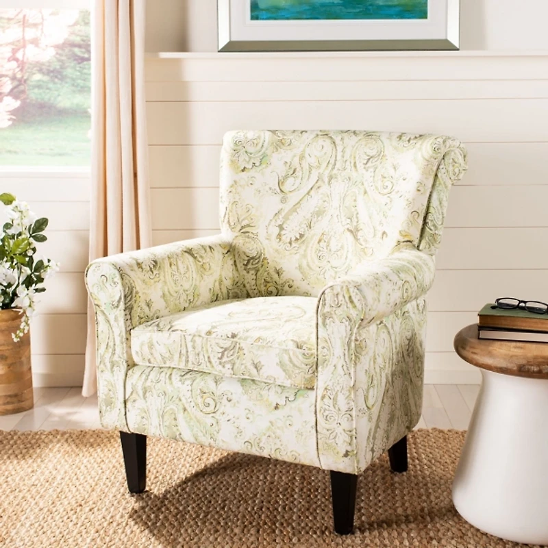 Green Paisley Traditional Accent Chair